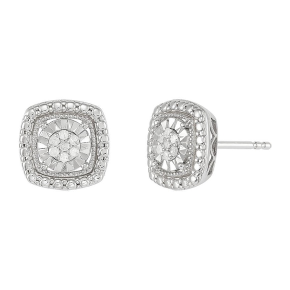 NWT 1/10 ct. t.w. Diamond Square Stud Earrings in Sterling Silver - Picture 2 of 4